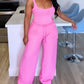 Thick Strap Bodysuit & Pocket Design Frill Hem Drawstring Pants Set