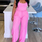 Thick Strap Bodysuit & Pocket Design Frill Hem Drawstring Pants Set