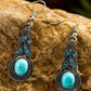 Silvery Western Turquoise Rhinestone Inlay Dangle Earrings