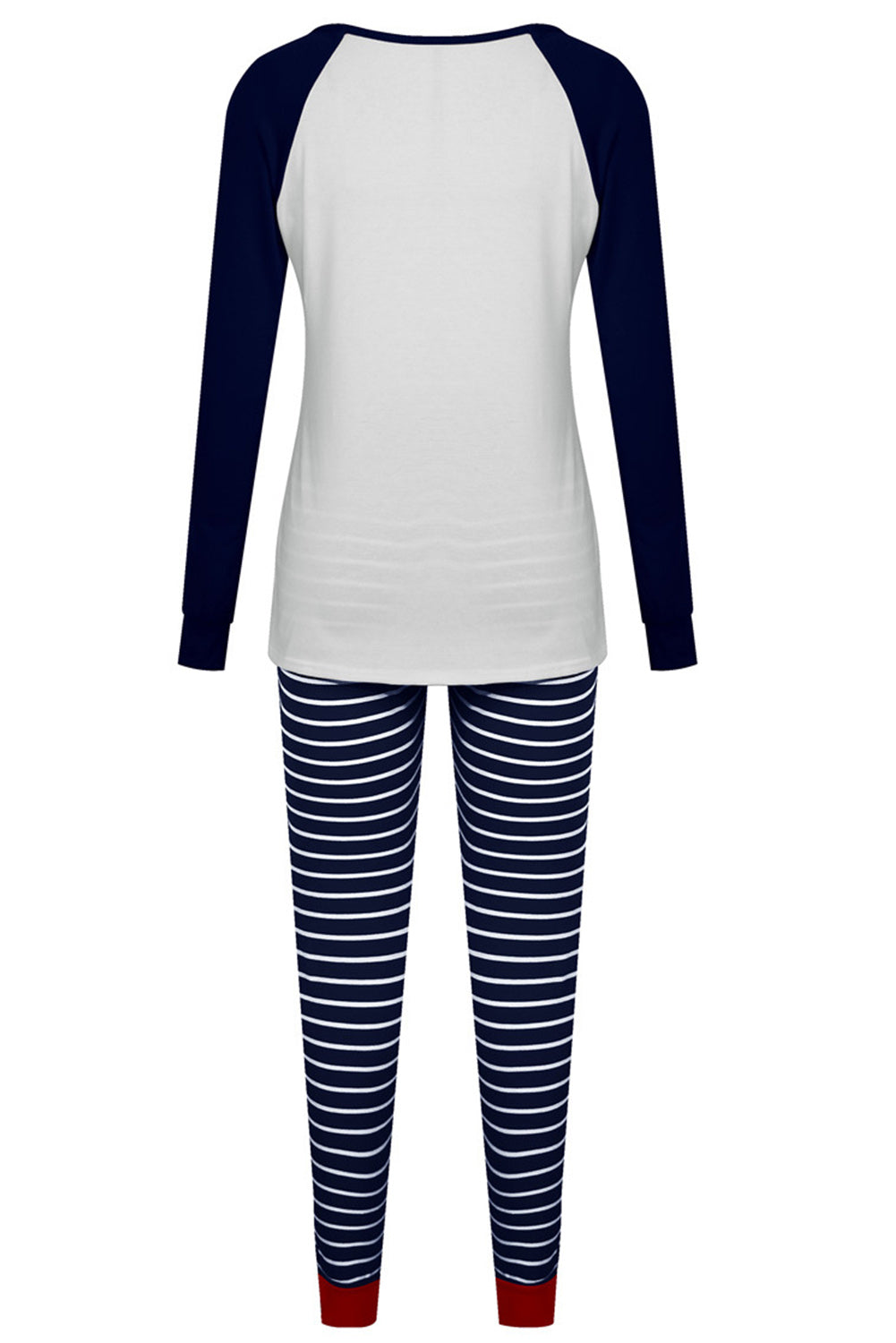 Navy Blue Christmas Pattern Striped Print Slim Fit Loungewear