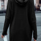 Black Horizontal Rib Knitted Open Front Hooded Cardigan