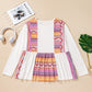 White Western Aztec Print Patchwork Ruffled Tunic Long Sleeve Babydoll Top