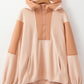 Light French Beige Colorblock Patchwork Half Zip Oversized Sherpa Hoodie