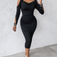 Rhinestone Decor Cold Shoulder Ruched Bodycon Dress