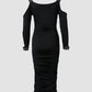 Rhinestone Decor Cold Shoulder Ruched Bodycon Dress