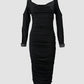 Rhinestone Decor Cold Shoulder Ruched Bodycon Dress