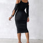 Rhinestone Decor Cold Shoulder Ruched Bodycon Dress