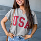 Light Grey USA Lettering Patch Notched Neck Loose Tee