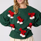 Blackish Green Christmas Bowknot Decor Crewneck Pullover Sweatshirt