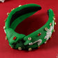 Dark Green Christmas Rice Beaded Rhinestone Wide Headband