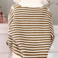 Khaki Stripe Zip up Collar Drop Shoulder Sweater