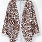 Khaki Leopard Print Batwing Sleeve Loose Tunic Cardigan