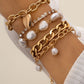 Gold Heart Pendant Pearl Rhinestone Chain Bracelet Set