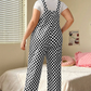 Black Checkered Print Pocketed Wide Leg Jumpsuit