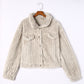 Khaki Solid Color Plush Fleece Button up Jacket