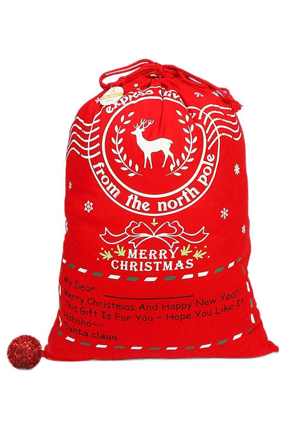 Fiery Red Christmas Graphic Drawstring Gift Sack Bag