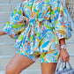 Leaf Print Off Shoulder Belted Top & Shorts Set