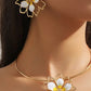 Yellow Hollow Out Flower Shape Plated Earrings and Choker Set