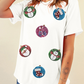 White Sequin Patterned Christmas Light Patch Round Neck Tee