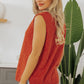 Orange Solid Color Split V Neck Short Sleeve Sweater