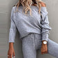 2PCS Long Sleeve Top & High Waist Drawstring Pants Set