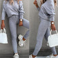 2PCS Long Sleeve Top & High Waist Drawstring Pants Set