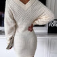 V Neck Hollow Out Long Sleeve Knit Dress