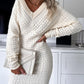 V Neck Hollow Out Long Sleeve Knit Dress