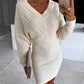 V Neck Hollow Out Long Sleeve Knit Dress