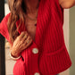 V Neck Sleeveless Button Front Knit Vest Casual Loose Fit Sweater Top with Pockets