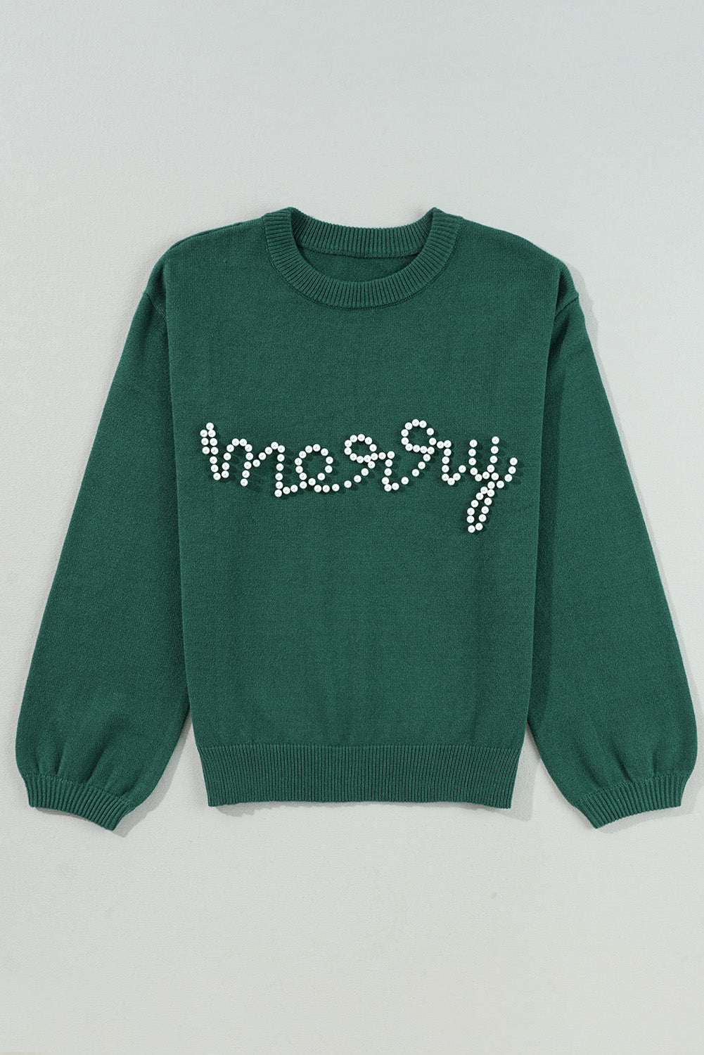 Blackish Green Pearl Beaded Merry Casual Sweater