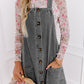 Medium Grey Wide Strap Button Front Pocketed Denim Mini Dress