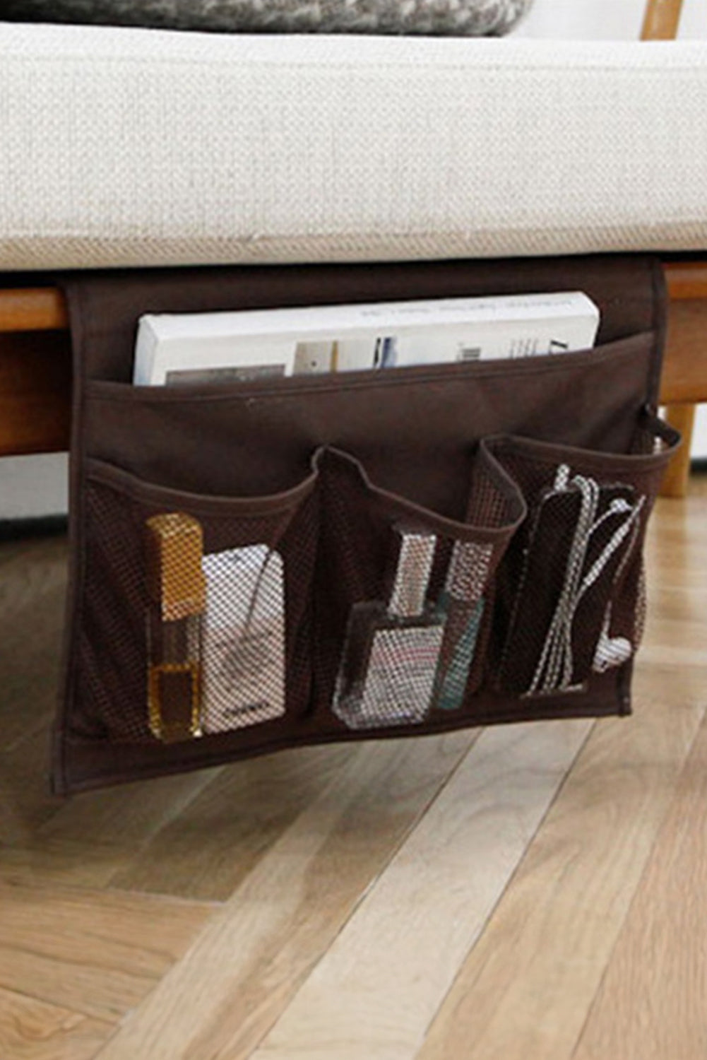 Coffee Canvas Bedside Storage Hanging Bag