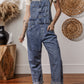 Sail Blue Denim Bib Straight Leg Jumpsuit with Pockets