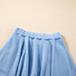 Sky Blue Corded Lantern Sleeve Top High Waist Ruffled Mini Skirt Set