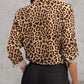 Leopard Print Stand Collar Roll Up Sleeve Sleeve Blouses Casual Shirt