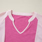 Bright Pink Textured Colorblock 3/4 Sleeve Oversize Top