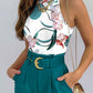 Floral Print Tank Top & Shorts Set With Belt