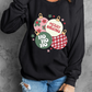 Black Floral Letter Christmas Ball Printed Crewneck Pullover Sweatshirt