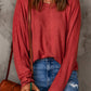 Red Solid Color Patchwork Long Sleeve Top