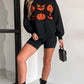 Black Halloween Pumpkin Face Pattern Drop Shoulder Sweater