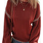 Red Dahlia Color Contrast Trim Drop Shoulder Crew Neck Sweater