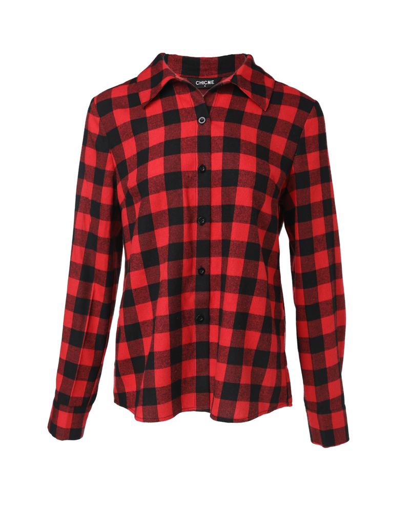 Plaid Print Buttoned Casual Long Sleeve Top