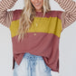 Fiery Red Colorblock Striped Bishop Sleeve Top