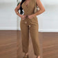 V Neck Buttoned Vest Top & Pocket Design Tied Detail Pants Set