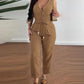 V Neck Buttoned Vest Top & Pocket Design Tied Detail Pants Set