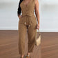 V Neck Buttoned Vest Top & Pocket Design Tied Detail Pants Set