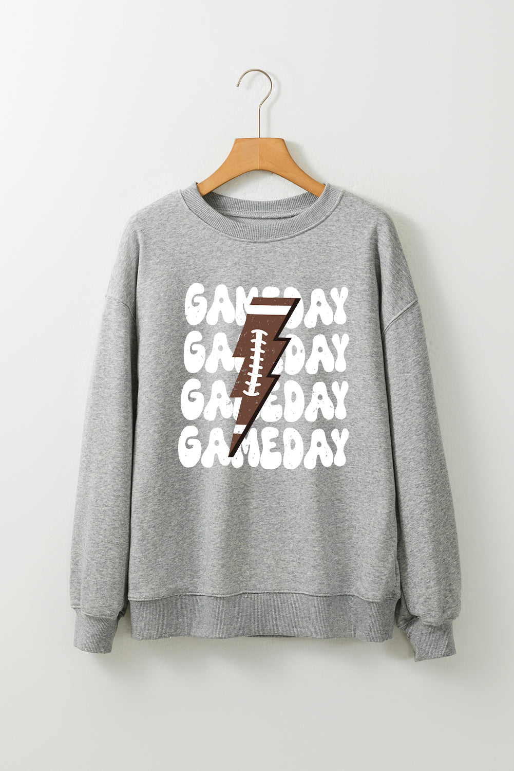 Gray GAME DAY Lightning Rugby Football Print Pullover Sweatshirt