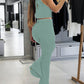 2 Piece Summer Outfit Jacquard Contrast Lace Halter Sleeveless Knit Top and Drawstring Hollow Out Pants Set