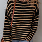 Black Stripe Drop Shoulder Round Neck Loose Sweater